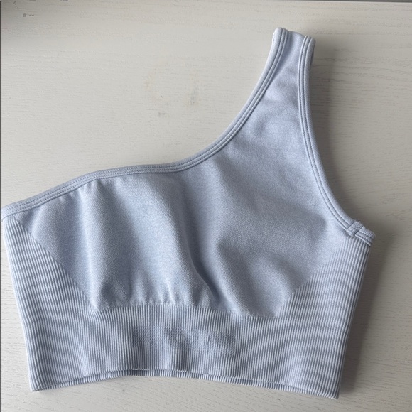 One-Shoulder Light Gray Ribbed Top - Picture 2 of 3